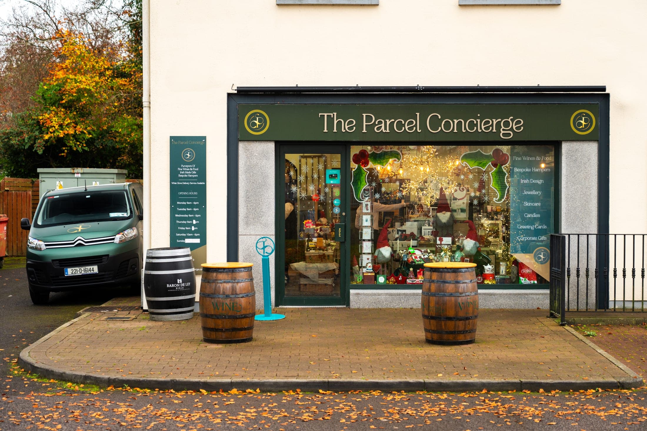 The Parcel Concierge shop in Dunshaughlin dressed for Christmas, the window full of lights and gifts