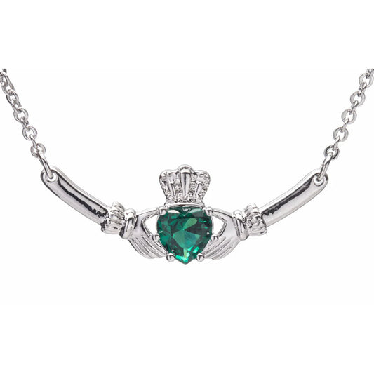 Silver Claddagh Pendant with Green Diamond