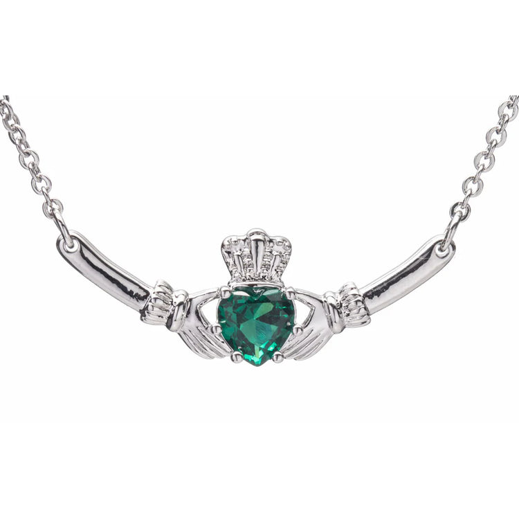 Silver Claddagh Pendant with Green Diamond