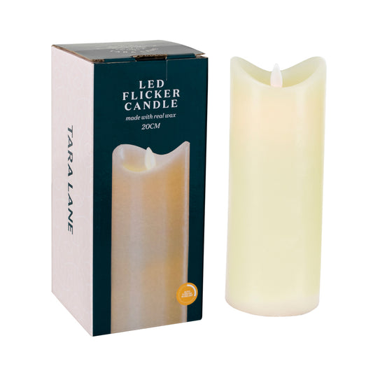 Flicker led candle w/5hr timer ivory 20cm